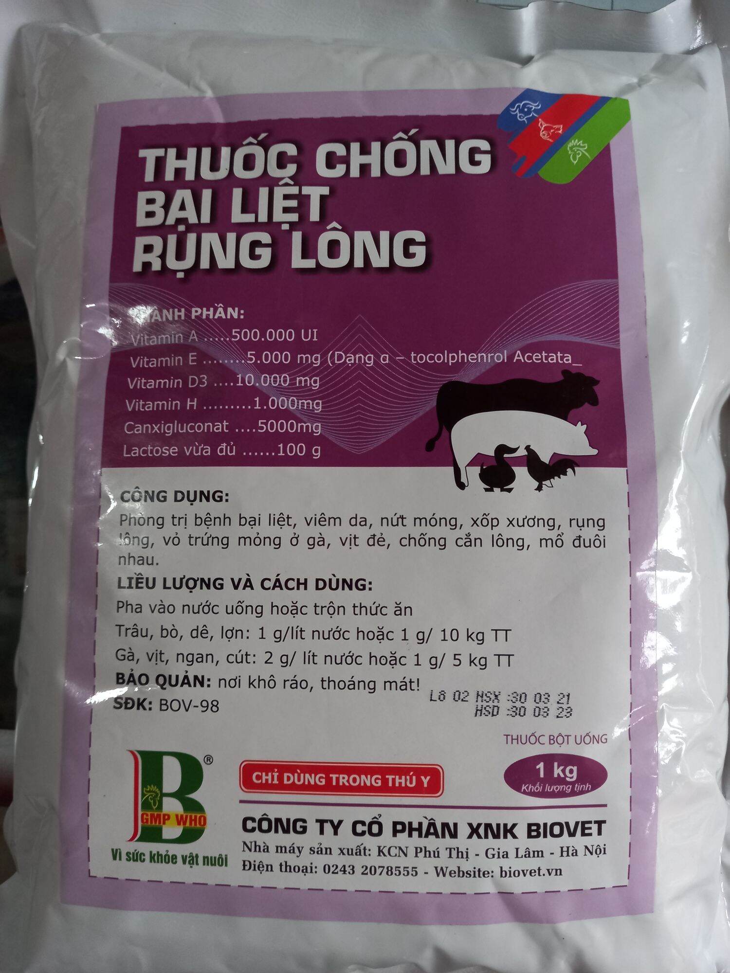 Chống bại liệt, rụng lông cho gia súc, gia cầm 1kg