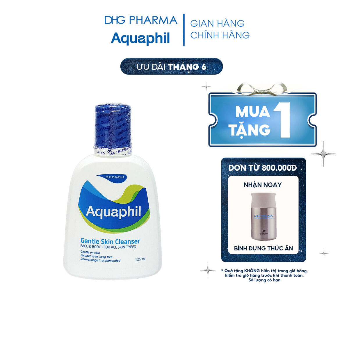Sữa rửa mặt và toàn thân dịu nhẹ Aquaphil 125ml - Chính hãng DHG Pharma