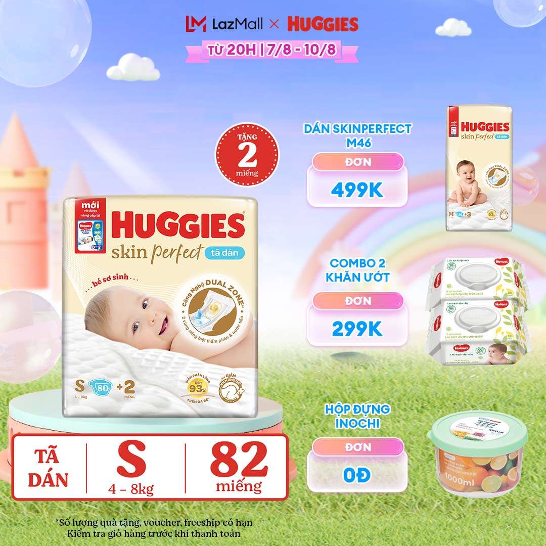 [CHỈ 15-17.06 QUÀ TẶNG ĐƠN 0Đ]  Tã/Bỉm dán sơ sinh Huggies Skin Perfect S80 - 80+2 miếng