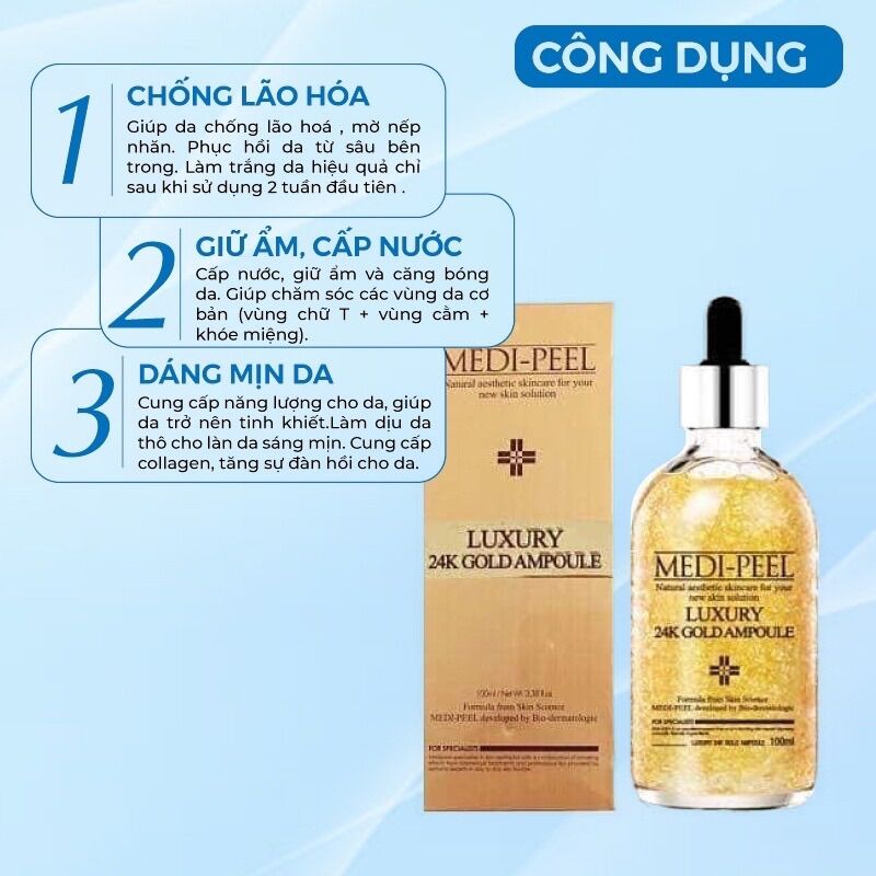 Serum vàng 24k dưỡng trắng da gold medipeel làm trắng da chống lão hóa tái tạo và săn chắc da hàn quốc 100ml