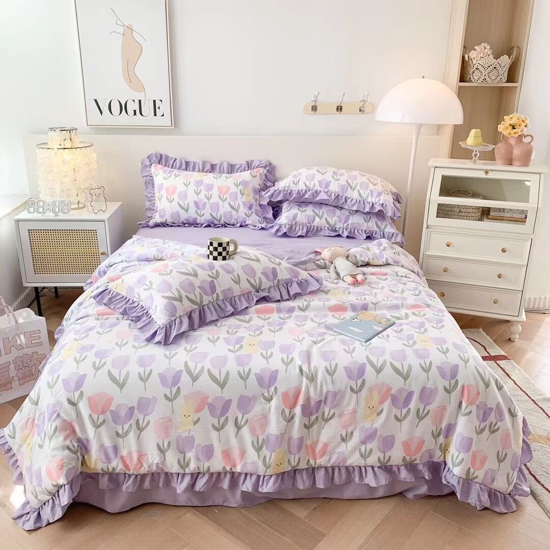 Bộ chăn ga đũi mềm viền bèo