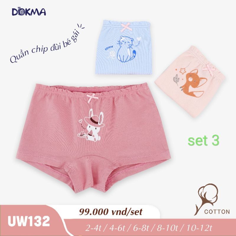 [Dokma] Set 3 chiếc QUẦN CHÍP đùi bé gái cao cấp, kháng khuẩn (size 2-8Y)