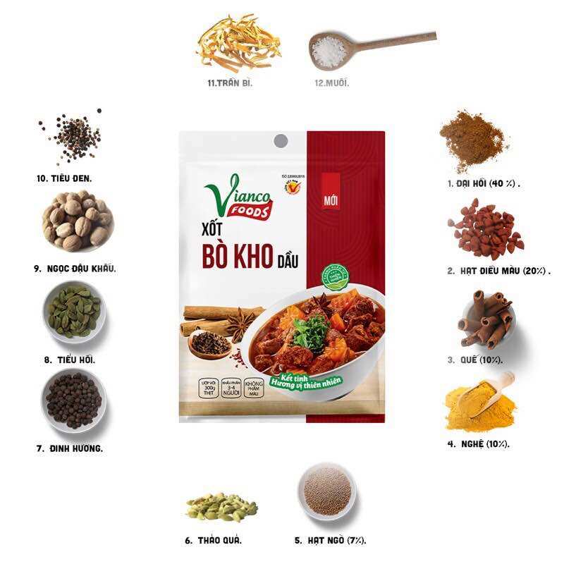 Xốt cà ri dầu/Bò kho dầu Vianco gói (18g)
