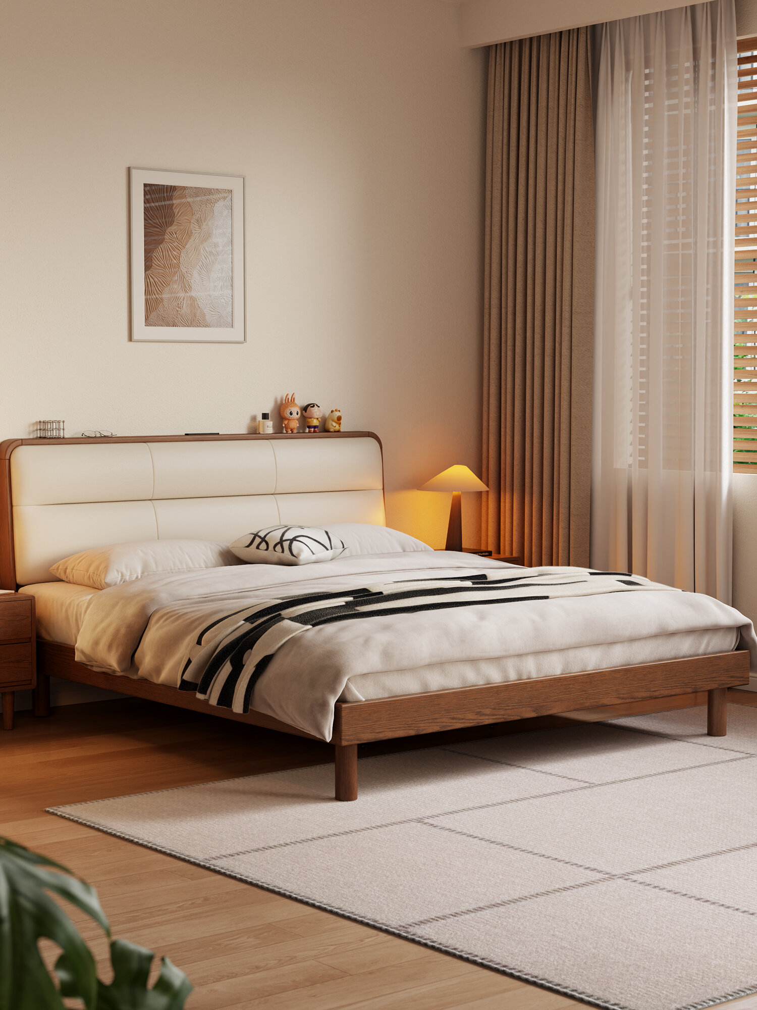DONGMU | Luxurious Leather Double Bed Solid Oak Bed Head with Storage Function Giá 18,591,000 Đồng*Miễn phí vận chuyển
