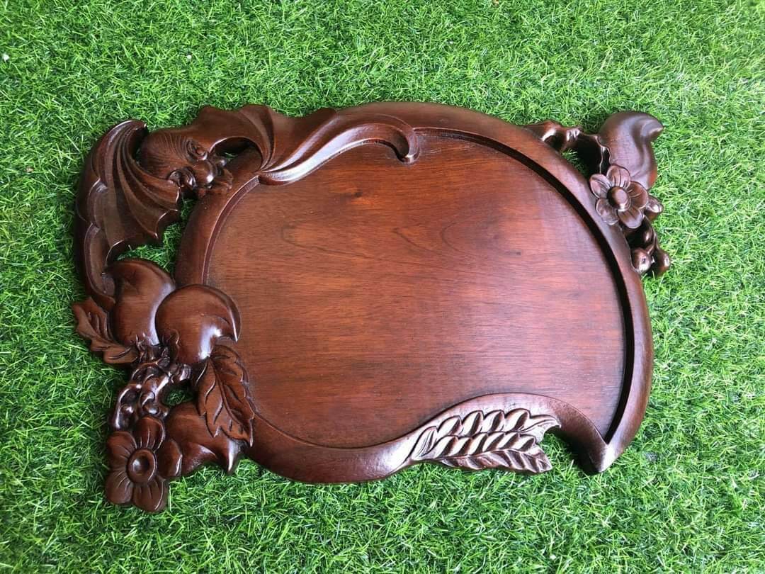 Khay trà đào thọ gỗ gụ 50x30cm