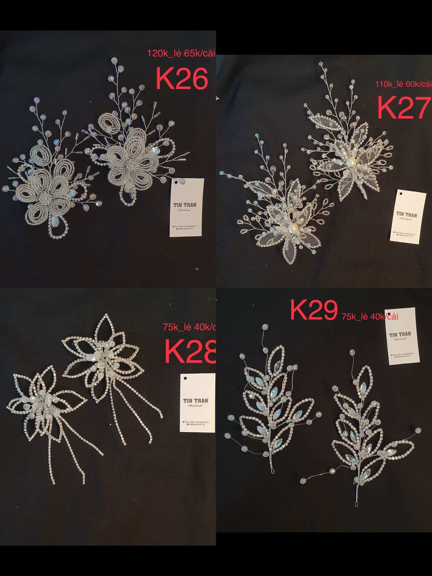 Kẹp cài tóc cô dâu, kẹp tóc dự tiệc, kẹp tóc bà sui, kẹp cài tóc xinh handmade