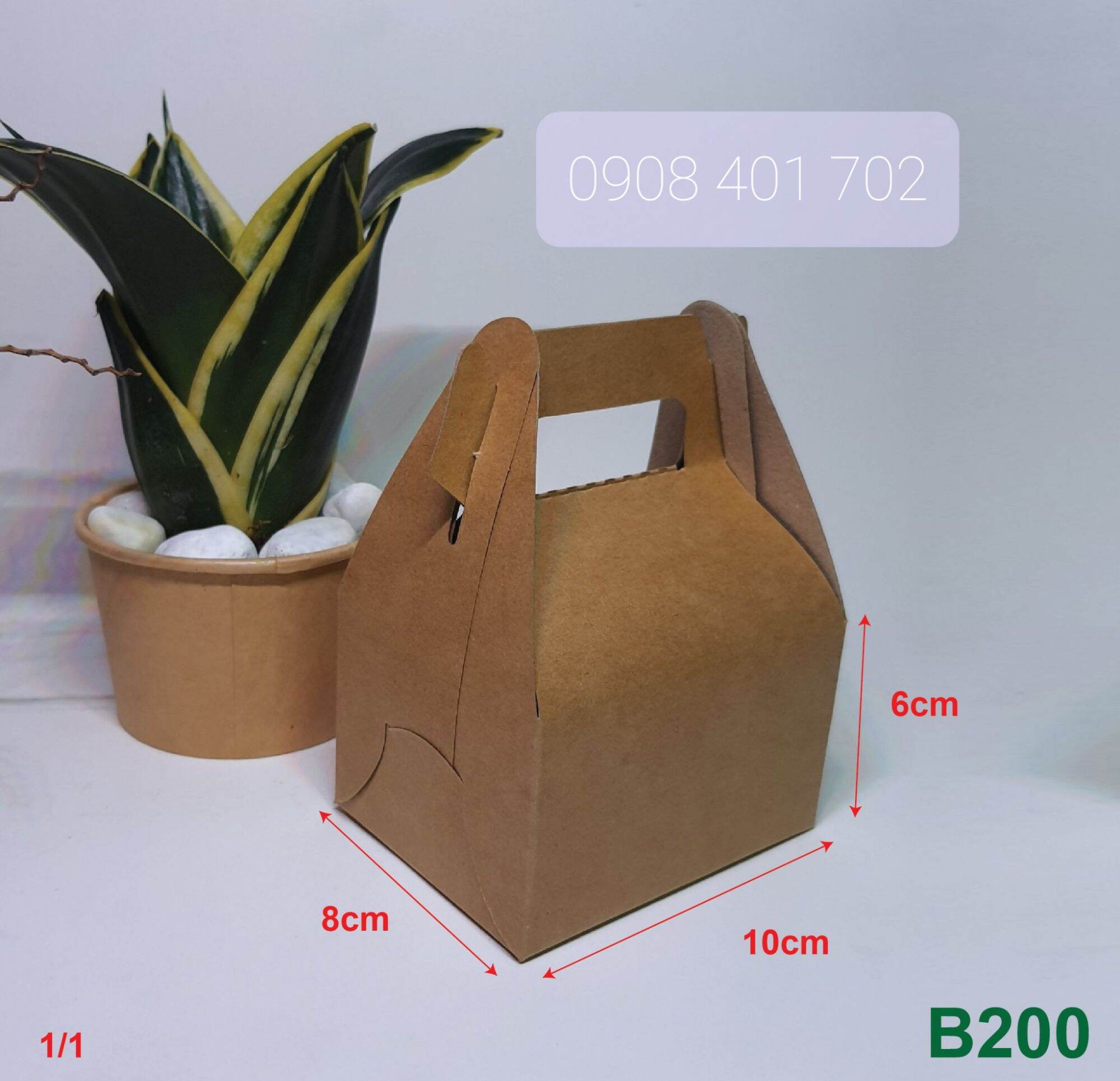 [ set 100 ] Hộp giấy kraft có quai xách