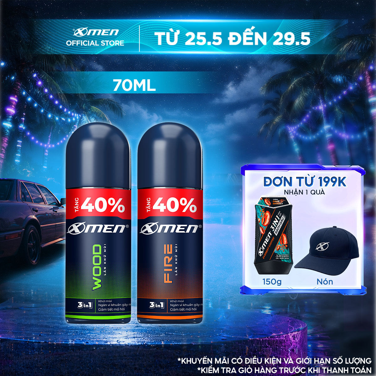 [TĂNG 40% DUNG TÍCH] Lăn khử mùi Xmen Wood/Fire 70ml/chai - Hương thơm nam tính
