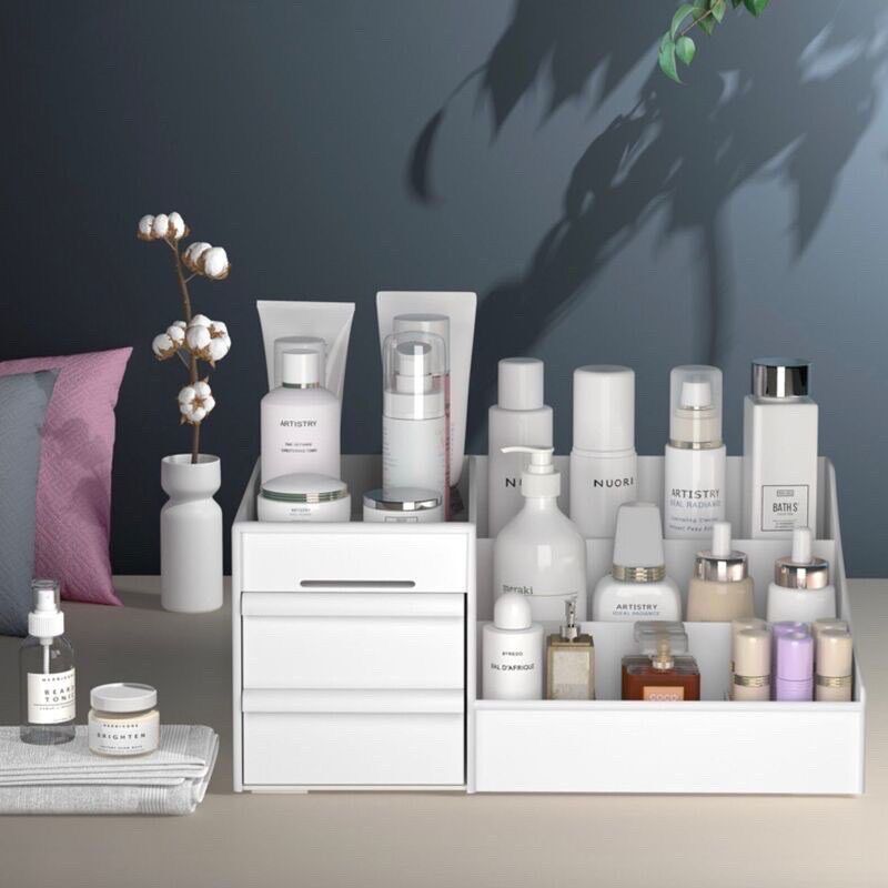 Kệ đựng mỹ phẩm 2 tầng, hộp đựng trang điểm , đồ makeup bằng nhựa cao cấp.