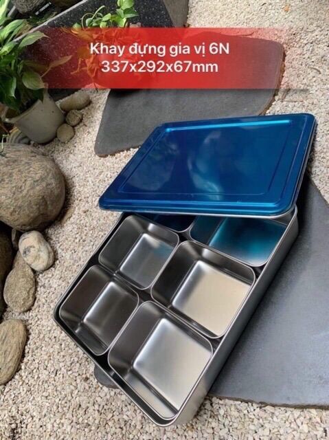 [HCM]Khay Inox đựng topping 6 ngăn inox 304
