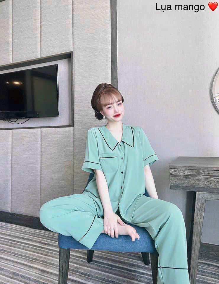 (55-75kg) Đồ Bộ Lụa Mango Phối Viền Đơn Giản - Thanh Lịch