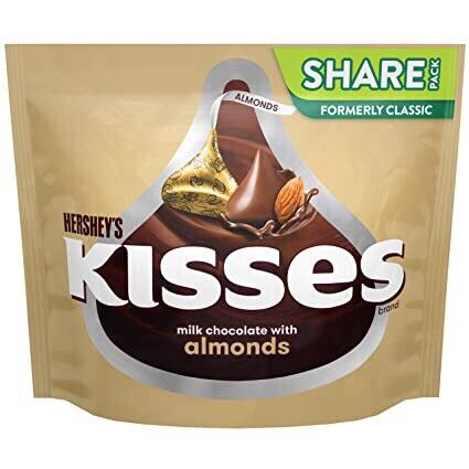 Socola sữa hạnh nhân Hershey's Kisses Milk Chocolate with Almonds gói 283gr của Mỹ
