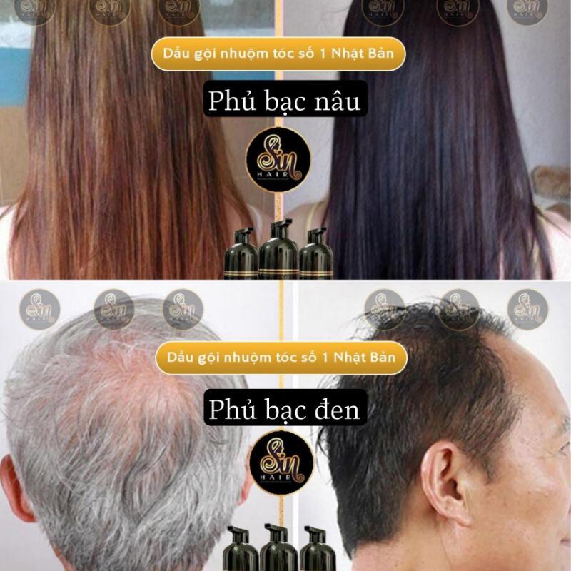 HOÀN TIỀN 20% - Dầu gội phủ bạc SIN HAIR Nhật Bản - Thảo Dược Nhuộm Đen Tóc Nâu Tóc Nhân Sâm Nhật Bản 500ML