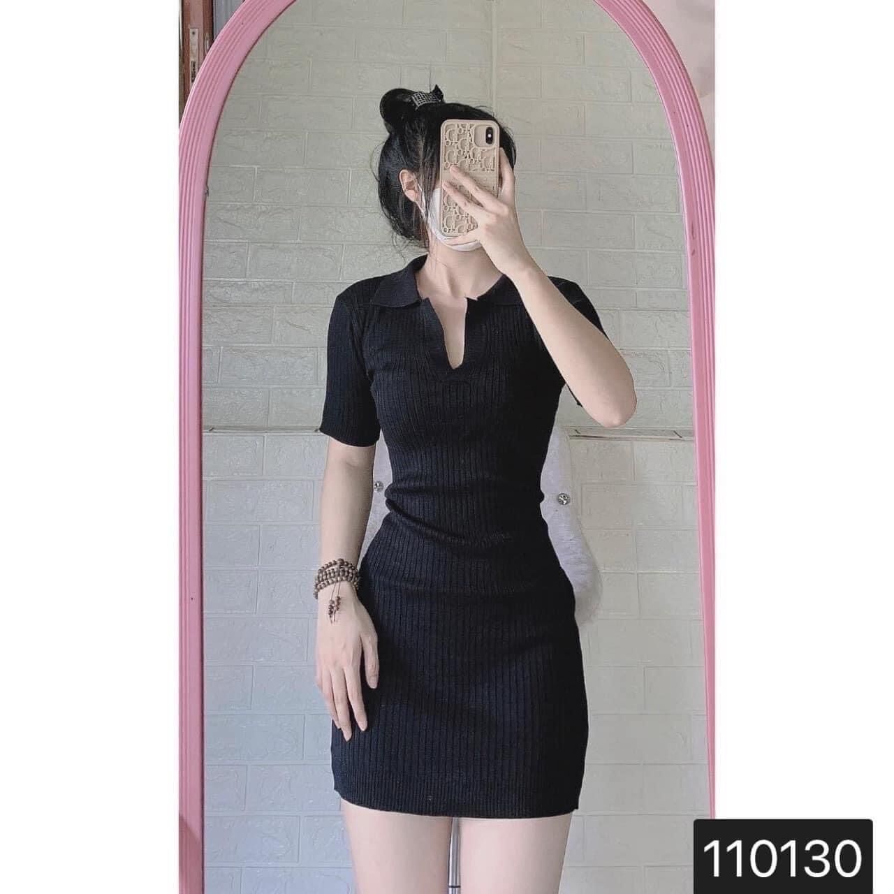 Đầm thun gân tay ngắn ôm body basic