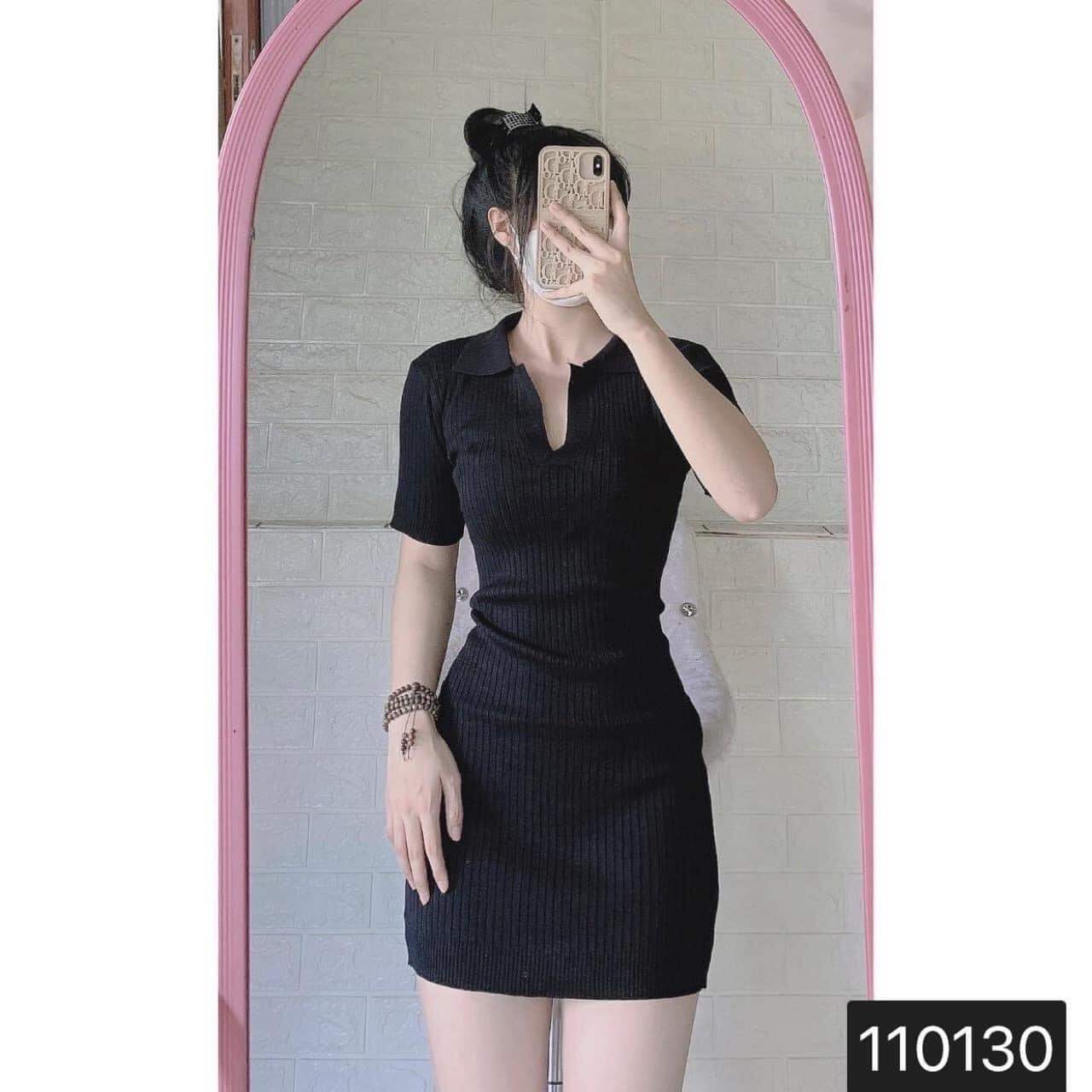 Đầm Thun Gân Tay Ngắn Ôm Body Basic