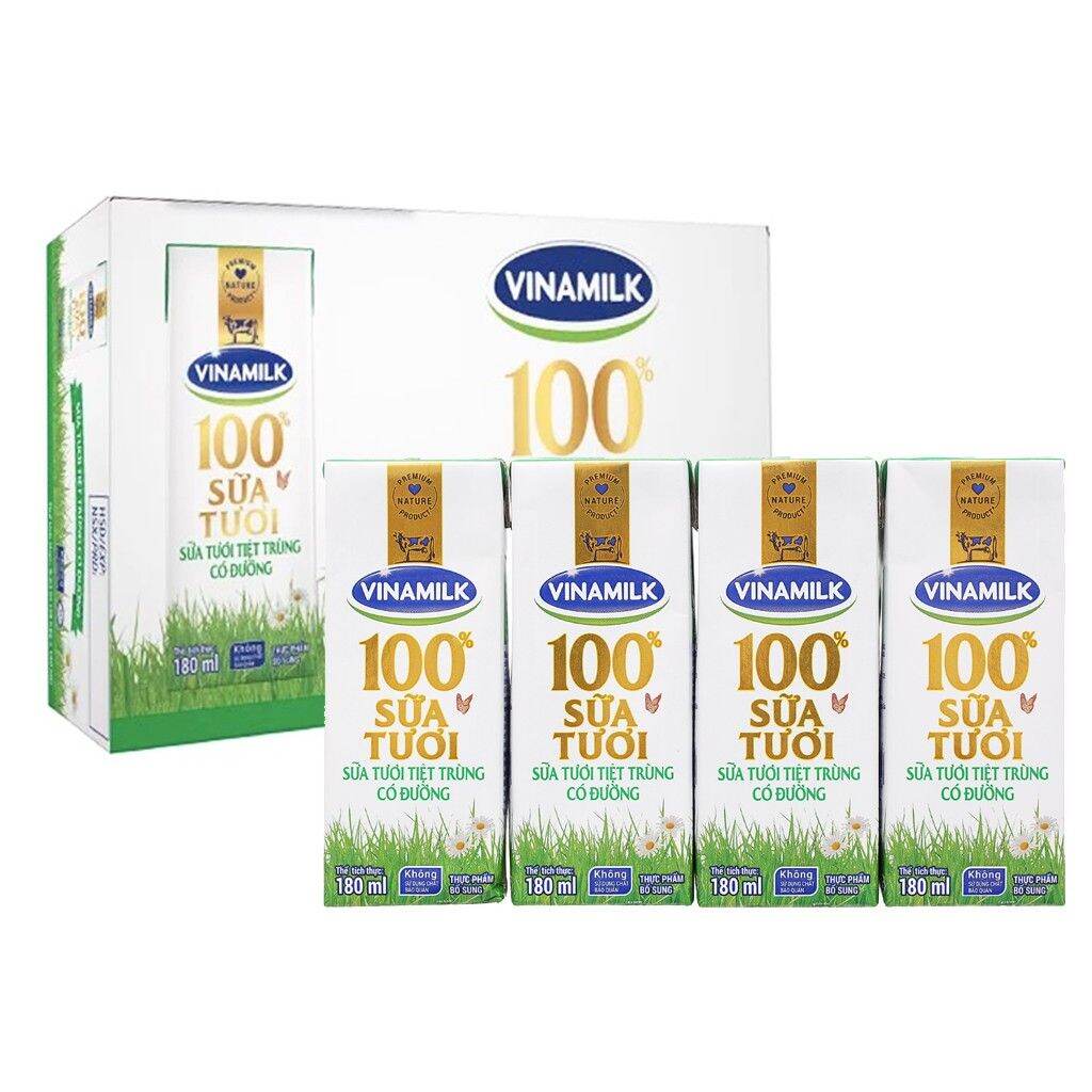 Thùng sữa tươi tiệt trùng Vinamilk 100% có đường 180ml