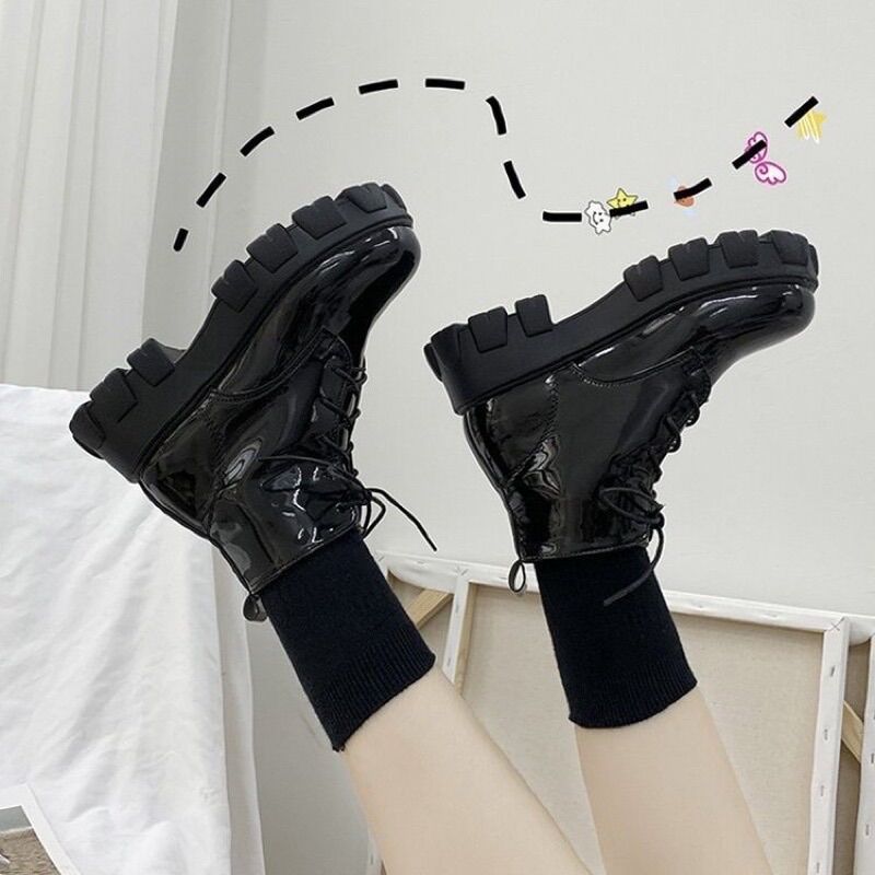 Bốt da nữ phong cách cổ điển Hàn Quốc, bốt đến mắt cá chân cho nữ, boots nữ mùa đông