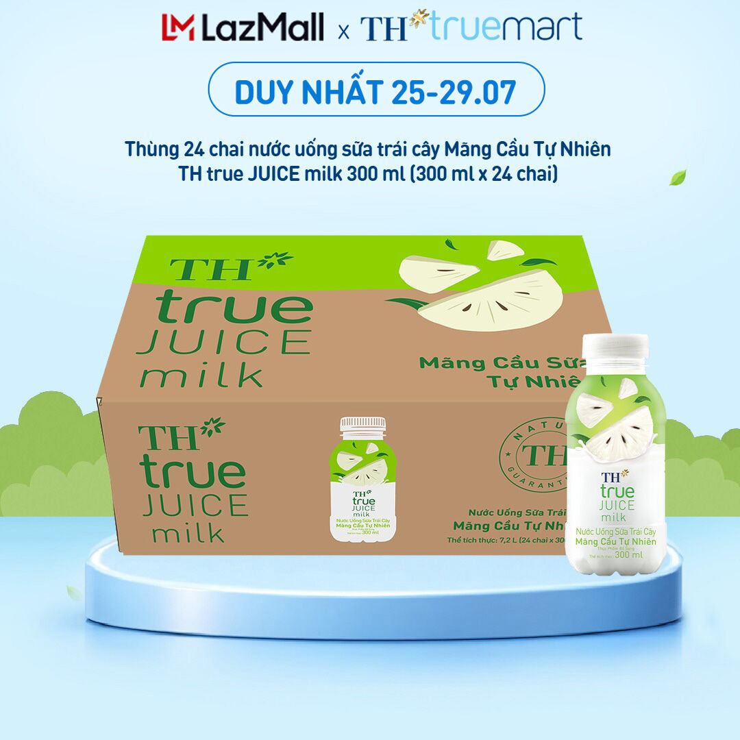 Thùng 24 chai nước uống sữa trái cây Mãng Cầu Tự Nhiên TH true JUICE milk 300ml x 24