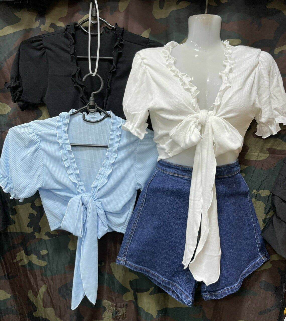 [HCM]ÁO KIỂU CROPTOP BUỘC NƠ TRƯỚC NGỰC