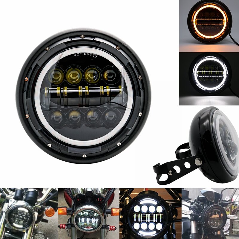 Đèn Pha Led 7 Inch Vỏ Tròn Đa Năng Cho Harley Sportster Cafe Racer Bobber Honda Cb400 Phụ Tùng Xe Máy