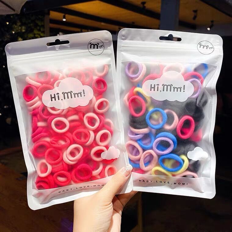 set 100 cọng thun cột tóc co giãn tái sử dụng