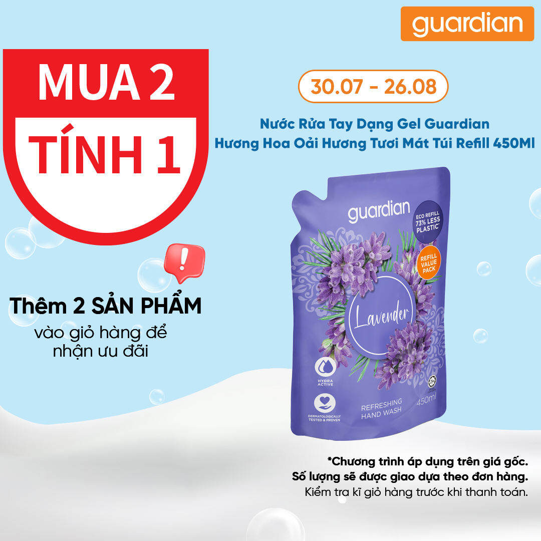 Nước Rửa Tay Dạng Gel Hương Hoa Oải Hương Tươi Mát Guardian Lavender Refreshing  Hand Wash Túi Refill 450Ml