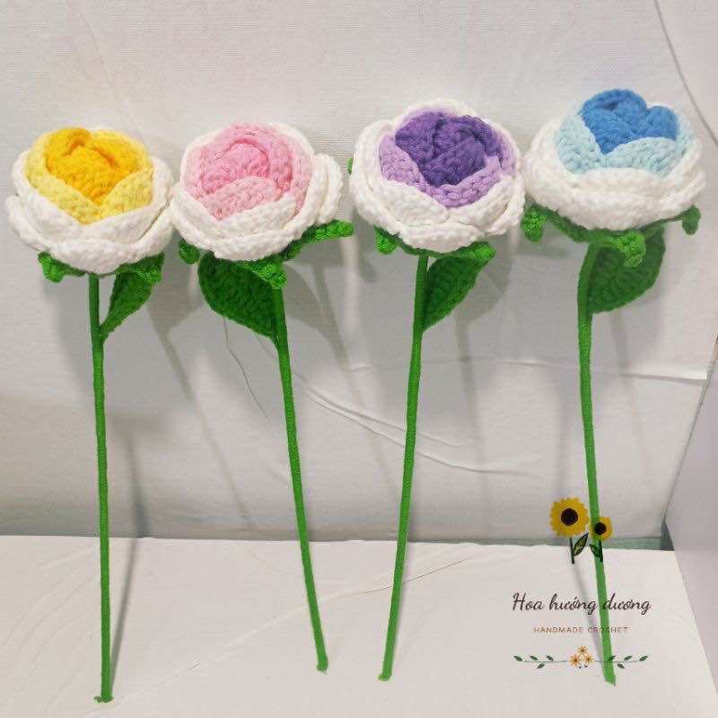 Hoa hồng len handmade 1 cành