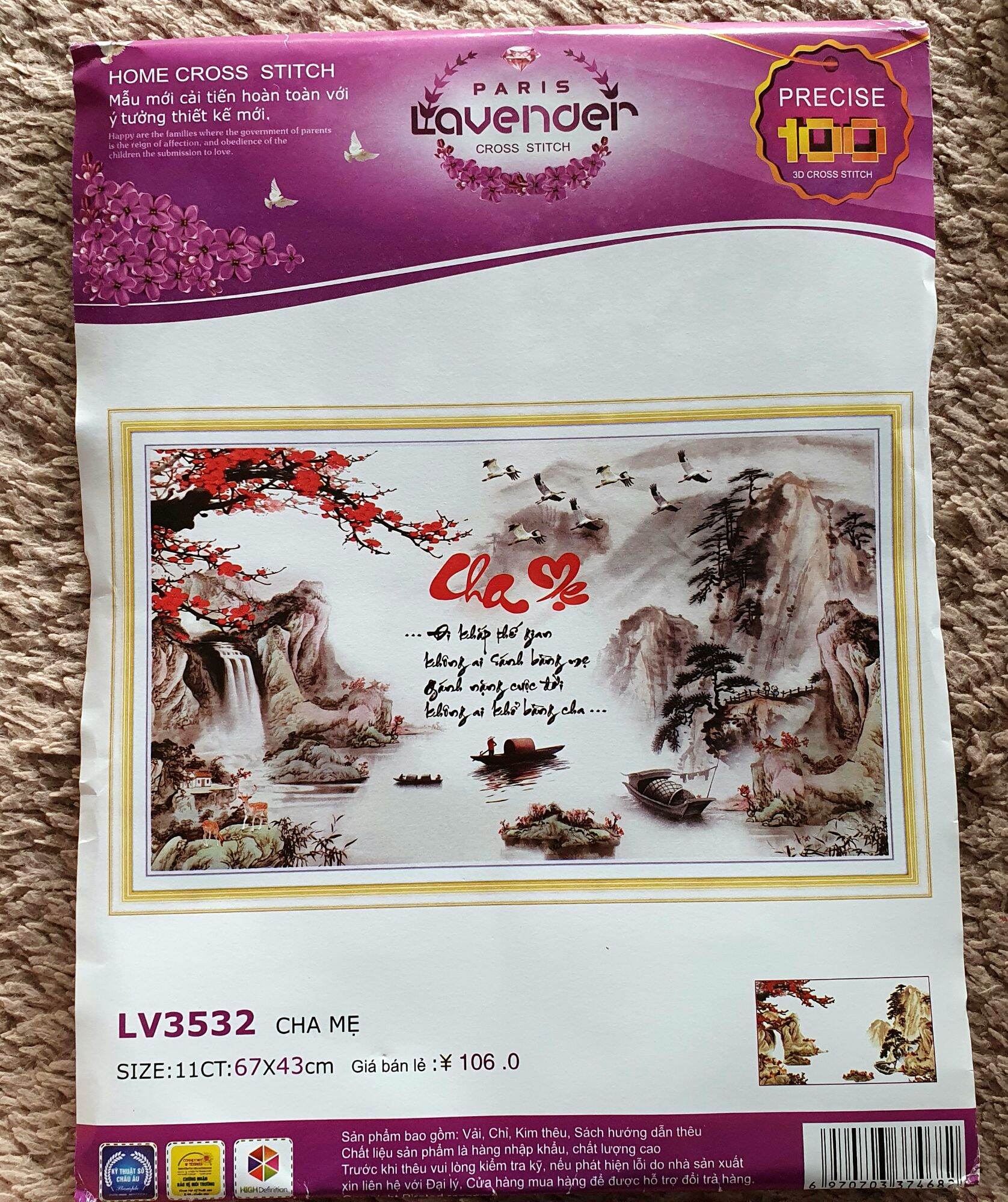 Tranh thêu chữ thập cha mẹ 3d lv3532 kt 67×43cm