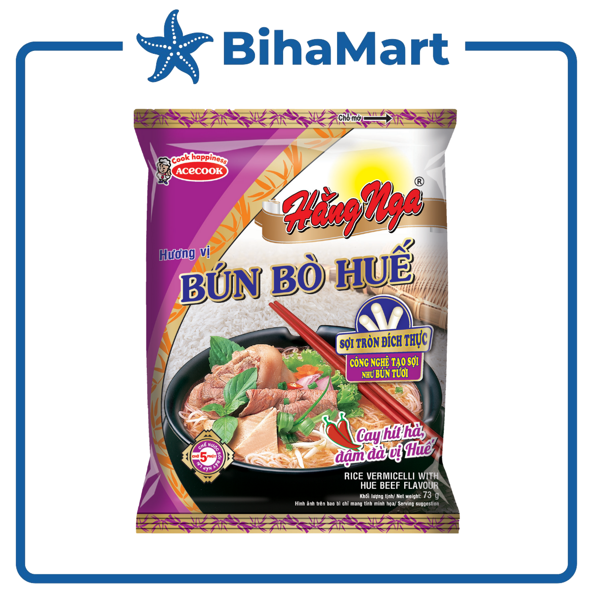 [SET 5 GÓI] - ACECOOK - Bún bò Huế Hằng Nga, Hằng Nga Bún bò Huế, Bún Hằng Nga hương vị Bún bò Huế, Bún bò Acecook (73g/gói)