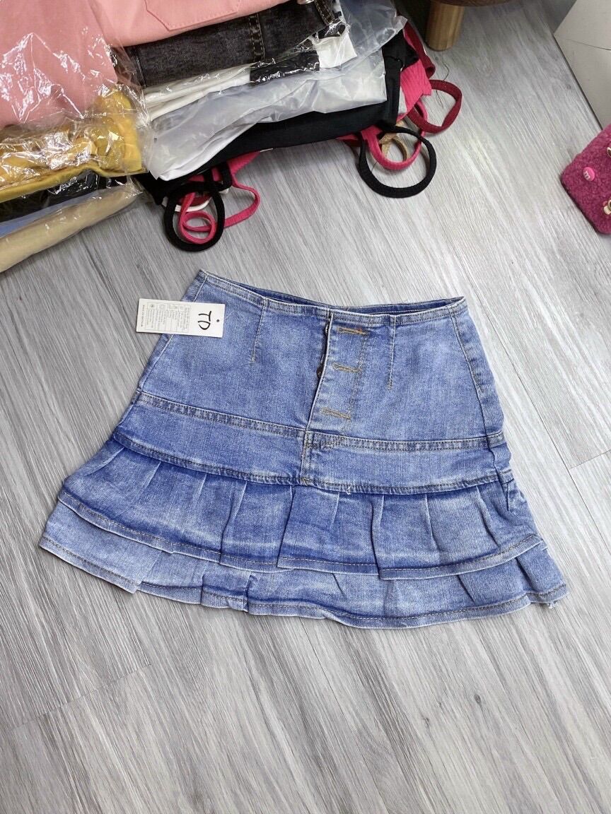 Chân váy jean nữ 2 tầng ngắn
