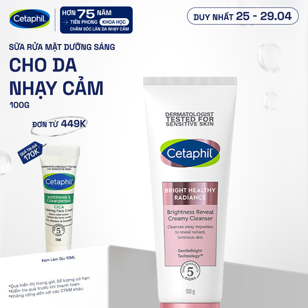 Sữa rửa mặt làm sáng cho da nhạy cảm Cetaphil Bright Healthy Radiance Brightness Reveal Creamy Cleanser 100g