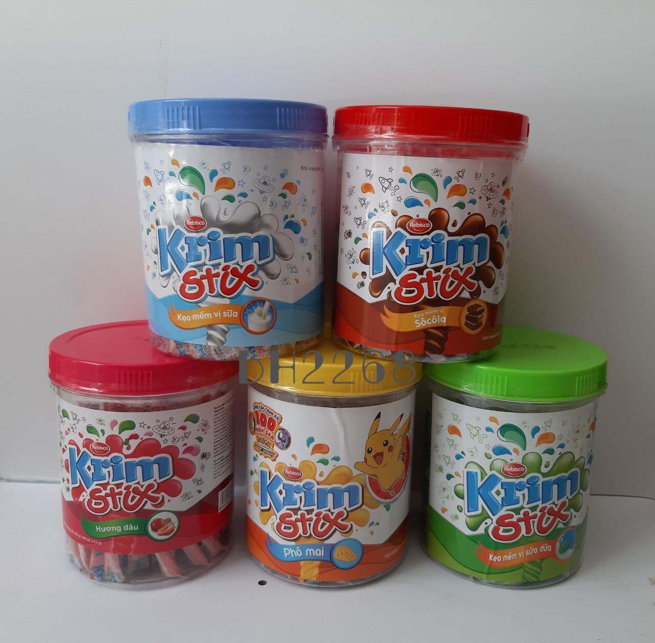Kẹo Mềm Krim Stix I 5 Vị (Phô Mai, Sữa, Sữa Dứa, Hương Dâu, Socola) I Hũ 100 Que