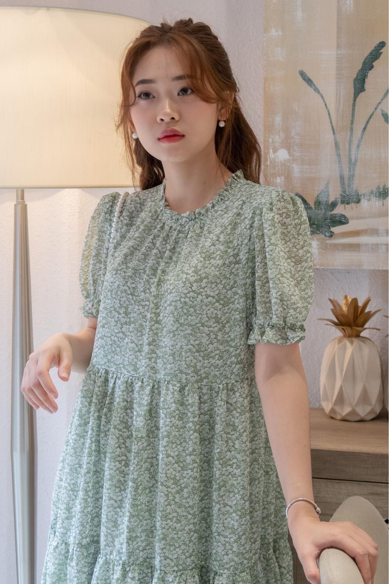 Váy babydoll xanh hoa nhí
