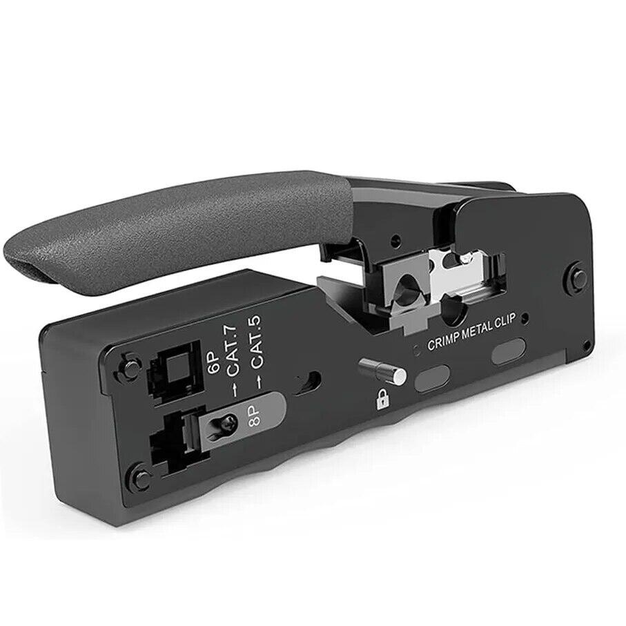 Zoerax cat7 rj45 crimper crimping tool pass through rj11 rj 45 connector cat6 cat5e modular plugs with wire stripper cutter