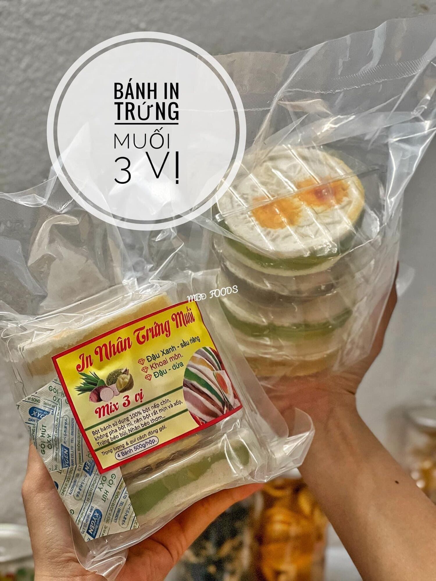 Bánh in trứng muối mix 3 nhân ( đậu xanh, khoai môn, lá dứa )