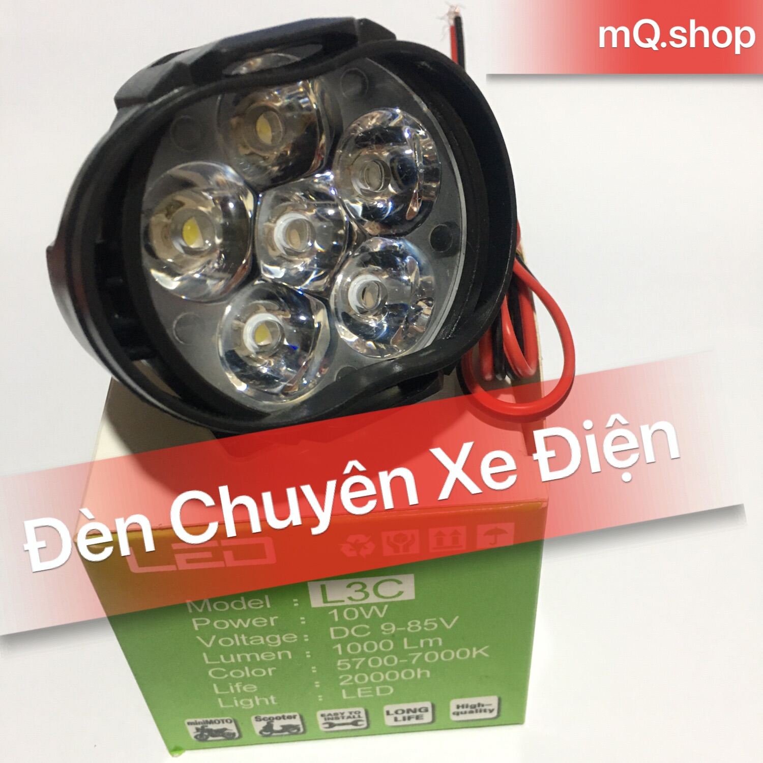 ĐÈN TRỢ SÁNG LẮP XE ĐẠP ĐIỆN + XE MÁY L5 6 LED ÁNH SÁNG TRẮNG 9-85V mQ.shop