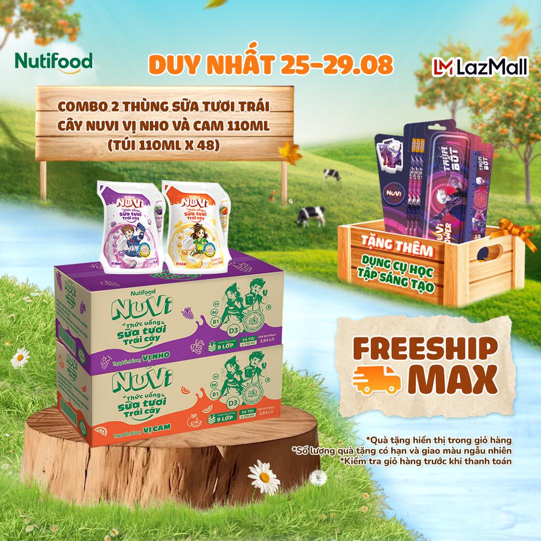 Nuvi combo 2 thùng thức uống sữa tươi trái cây 110ml
