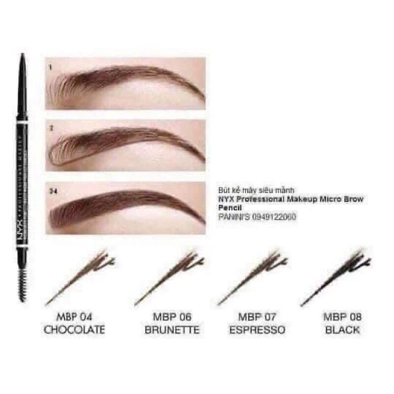 [NYX] [Có sẵn, nhìu màu] Chì kẻ mày siêu mảnh NYX Micro Brown Pencil