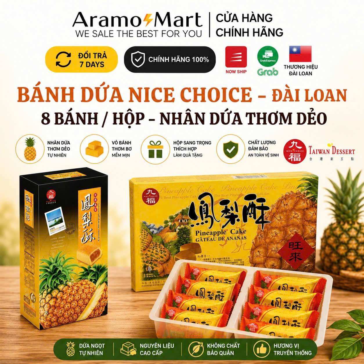 Hộp Bánh Dứa Đài Loan Nice Choice - Hương Vị Đặc Sản Tinh Túy, Thơm Ngon Khó Cưỡng