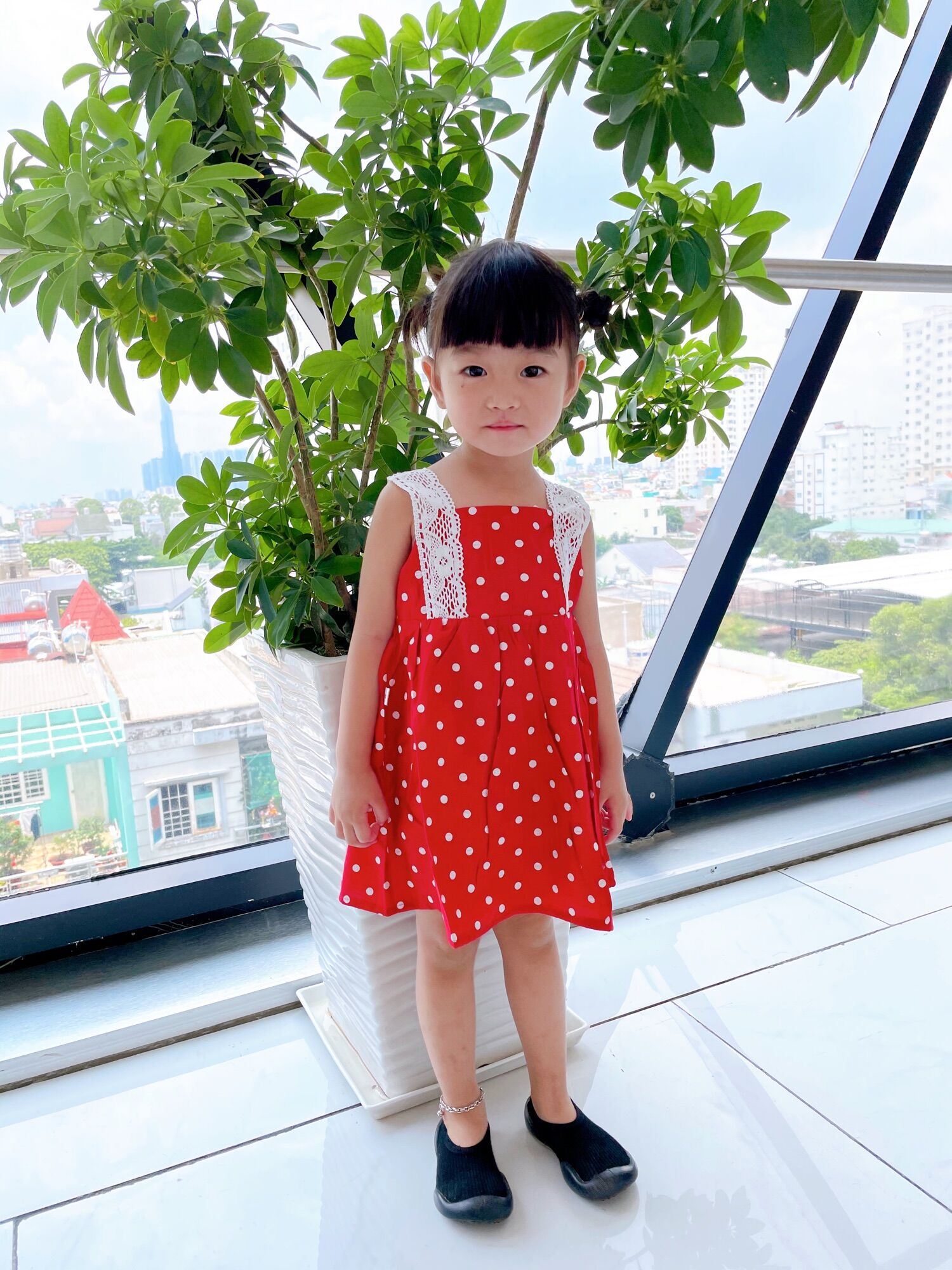 Đầm Đỏ Chấm Bi Dành Cho Bé Gái size 1T- 6T Bibo Store