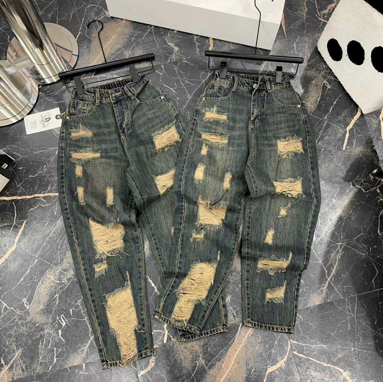 Quần baggy QC - jeans lưng chun tag hồng
