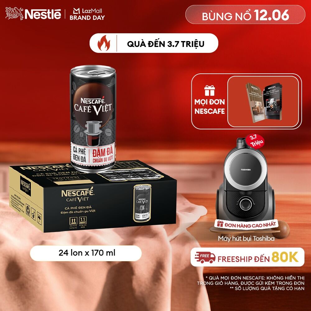 [ƯU ĐÃI THÁNG 6] Thùng 24 lon Cà phê đen uống liền NESCAFÉ® CAFÉ VIỆT (lon 170 ml)