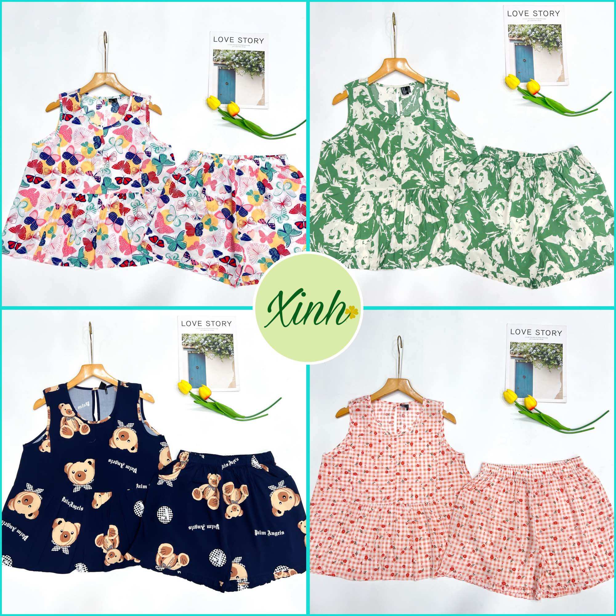 Đồ bộ tole nữ, bộ lanh mặc nhà, quần đùi áo babydoll vnxk vải tole lanh doboxinh