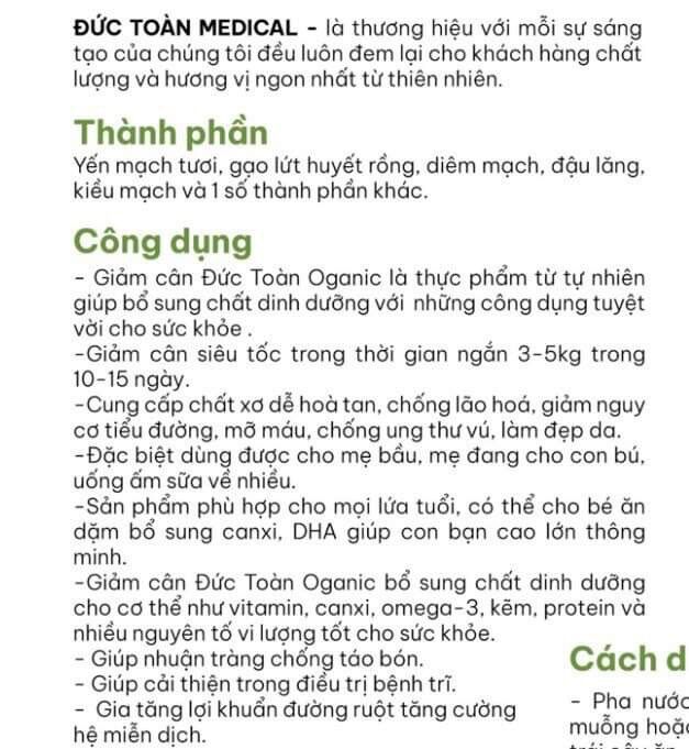 [freeship toàn quốc] date 2024 Combo 5 gói Bột giảm cân Đức Toàn oganic ko