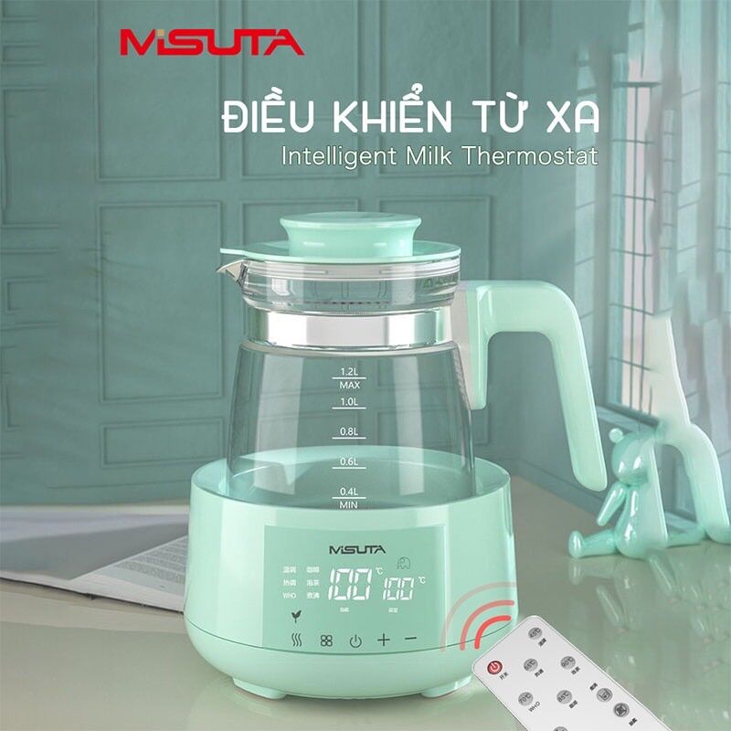 [CÓ ĐIỀU KHIỂN] Bình đun nước pha sữa siêu tốc Misuta 1200ml