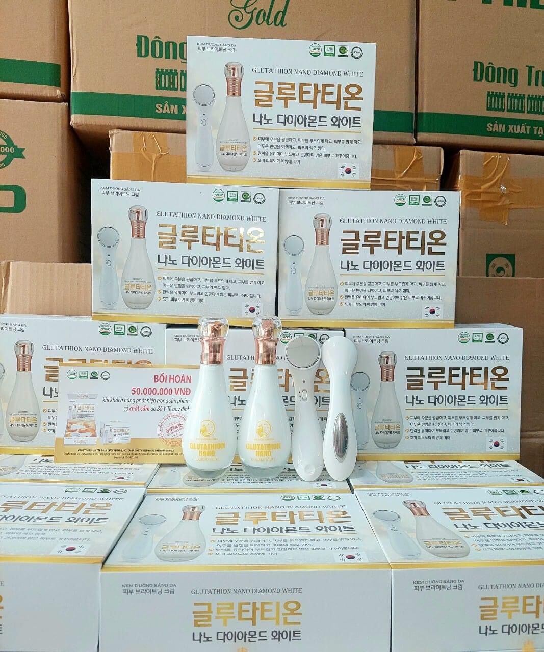 Kem dưỡng sáng da Glutathion Nano Diamond White + máy đẩy tinh chất