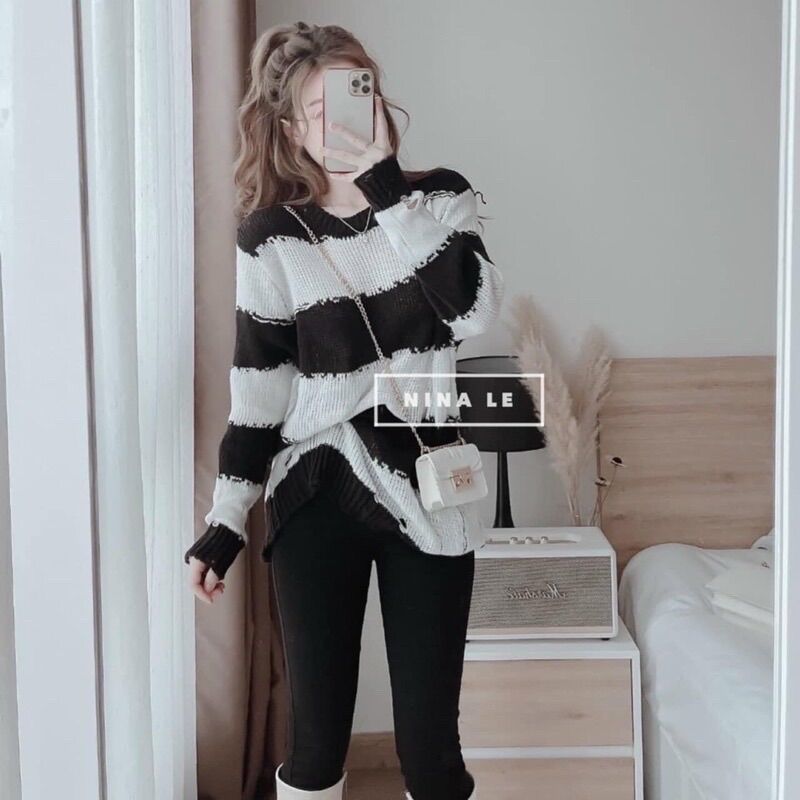 Áo len  kẻ ngang cute sang chảnh (kèm ảnh thật )