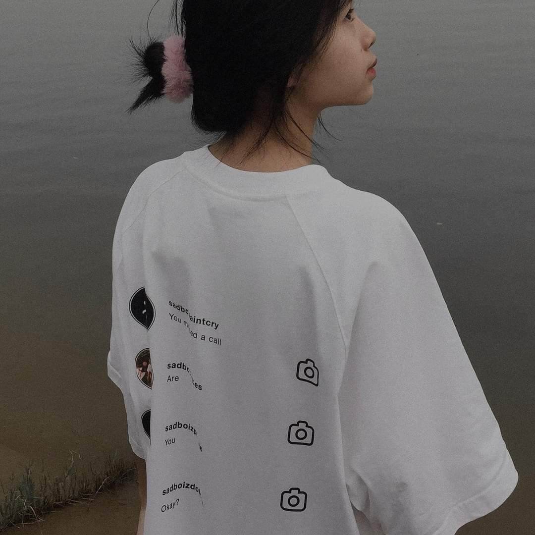 Áo Thun Nam Nữ , Áo Cặp Unisex 2 Màu Đen Trắng Trùm Croptop Phông Rộng In Hình Sadboyram 40-65kg