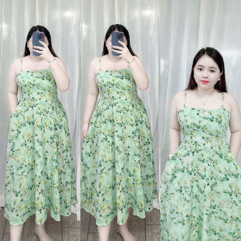 [Bigsize 60-90kg] Đầm 2 dây xẻ túi lụa mango