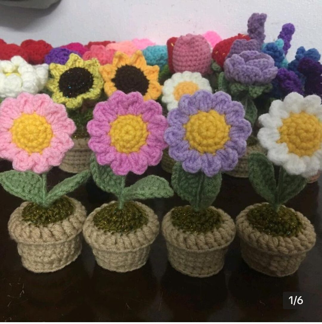 Chậu hoa cúc mini bằng len handmade